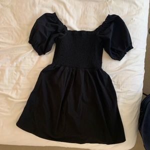Black Twik Cotton Puff Sleeve Dress with Smock Detailing Size M (fits small too)